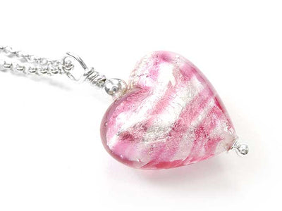 Murano Glass Heart Pendant - Raspberry Swirl