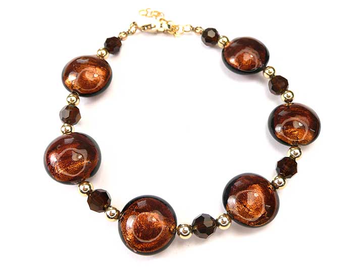 Murano Glass Lentil Bracelet - Dark Chocolate Gold