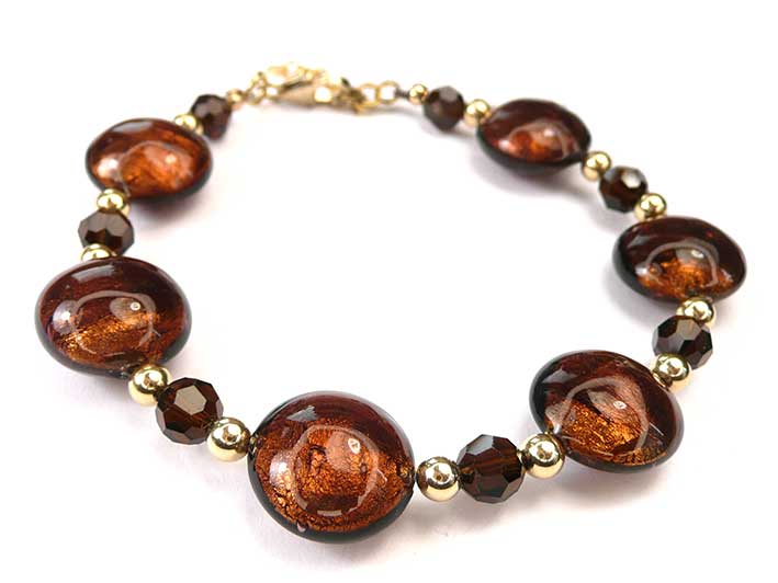 Murano Glass Lentil Bracelet - Dark Chocolate Gold