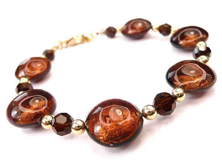 Murano Glass Lentil Bracelet - Dark Chocolate Gold