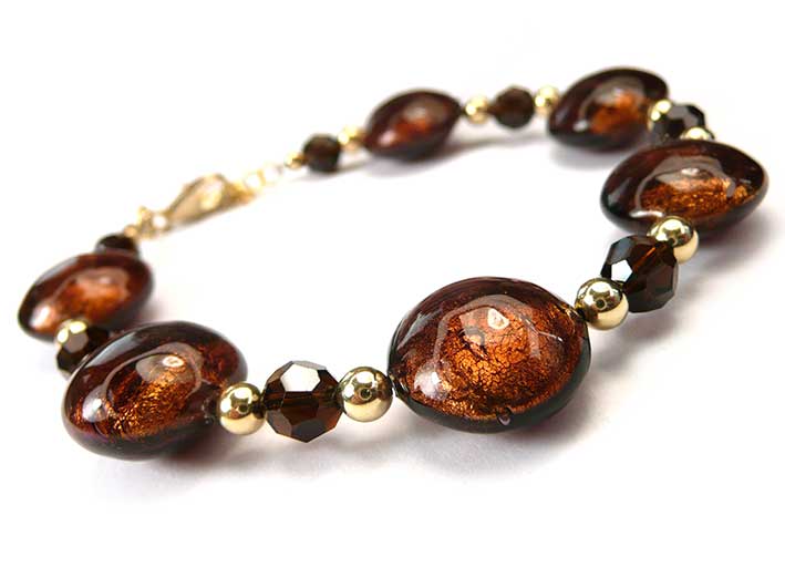 Murano Glass Lentil Bracelet - Dark Chocolate Gold