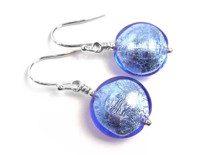 Murano Glass Lentil Earrings - Sapphire