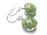 Murano Glass Lentil Earrings - Verde Gold