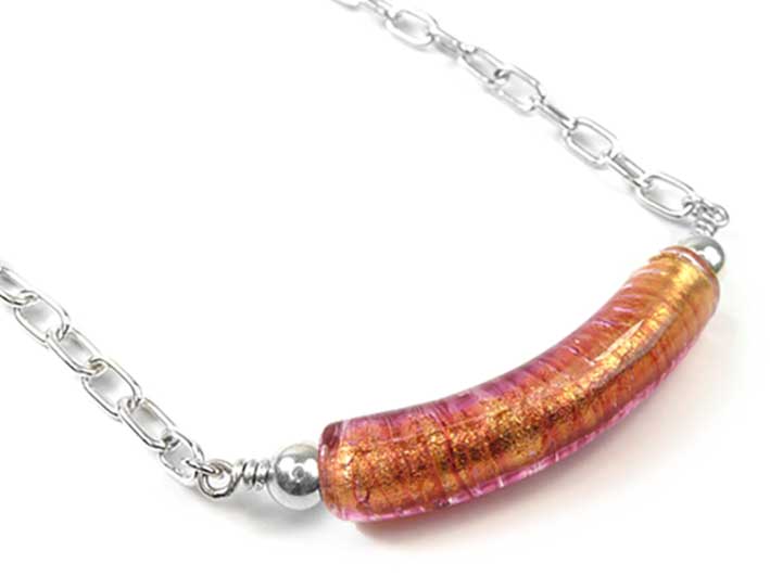 Murano Glass Cube Necklace - Curva - Copper