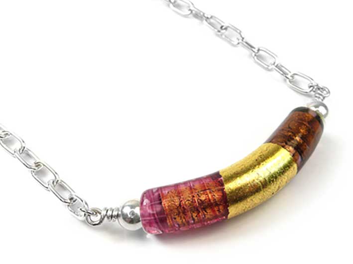 Murano Glass Cube Necklace - Curva - Copper and Chocolate