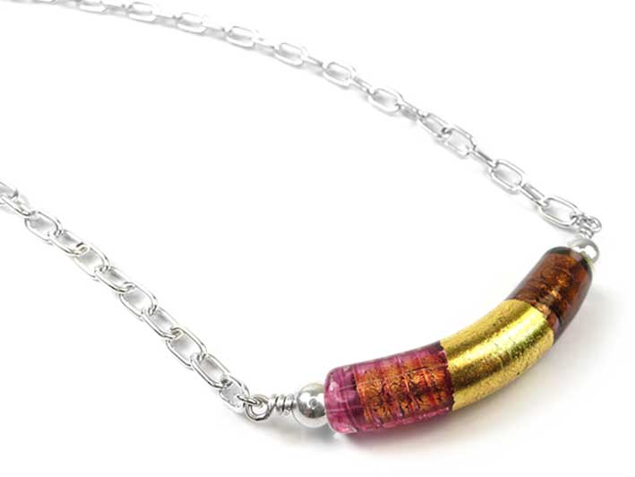 Murano Glass Cube Necklace - Curva - Copper and Chocolate