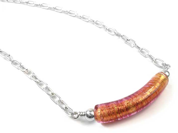 Murano Glass Cube Necklace - Curva - Copper
