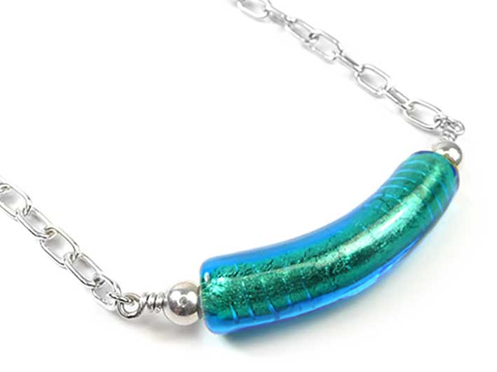 Murano Glass Cube Necklace - Curva - Kingfisher