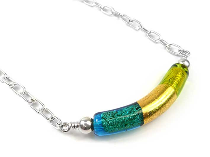 Murano Glass Cube Necklace - Curva - Kingfisher and Lime