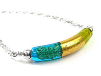 Murano Glass Cube Necklace - Curva - Kingfisher and Lime