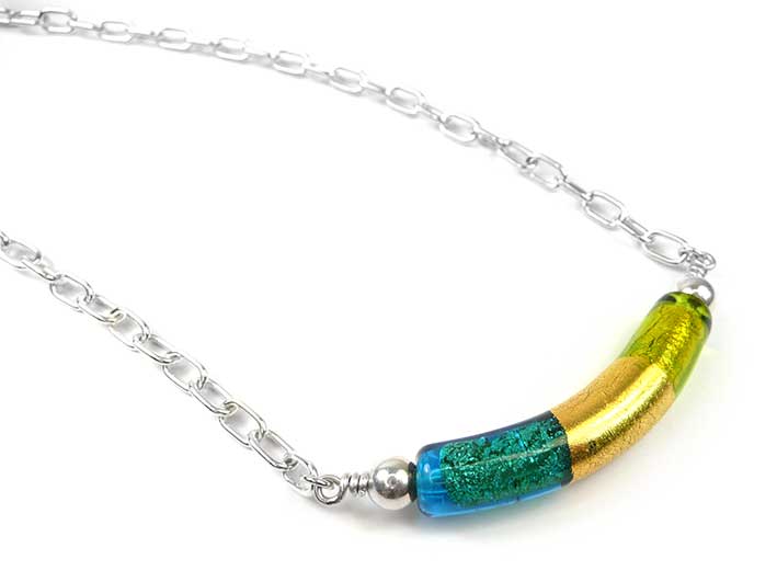 Murano Glass Cube Necklace - Curva - Kingfisher and Lime