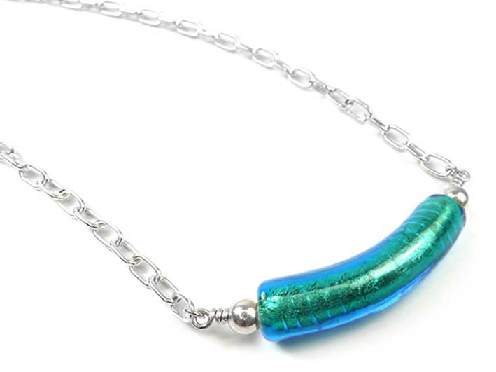 Murano Glass Cube Necklace - Curva - Kingfisher