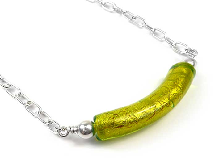 Murano Glass Cube Necklace - Curva - Lime