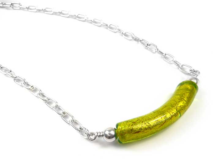 Murano Glass Cube Necklace - Curva - Lime