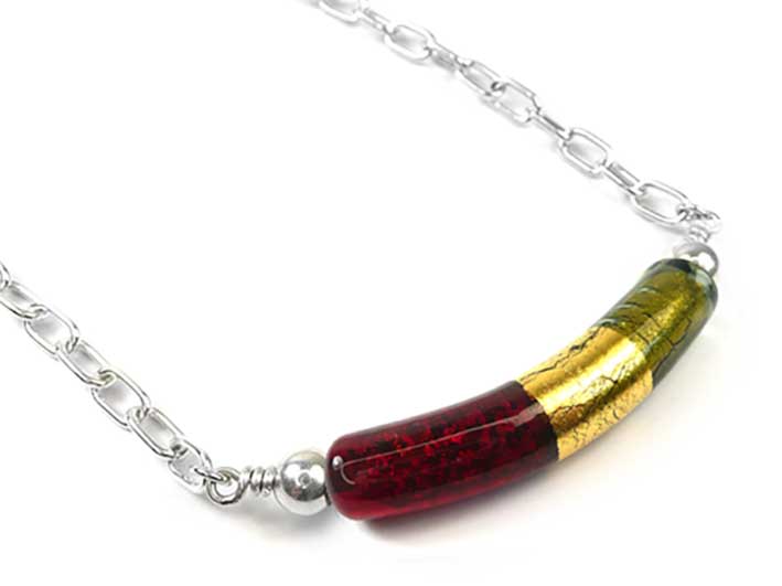 Murano Glass Cube Necklace - Curva - Ruby and Bluino