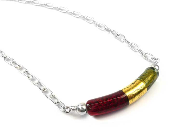 Murano Glass Cube Necklace - Curva - Ruby and Bluino