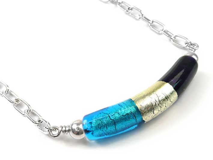 Murano Glass Cube Necklace - Curva - Turquoise and Purple