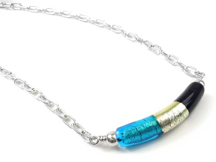 Murano Glass Cube Necklace - Curva - Turquoise and Purple