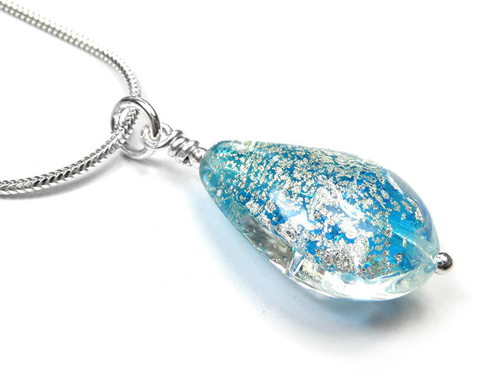 Murano Glass Pendant - Aqua and White Gold Drop