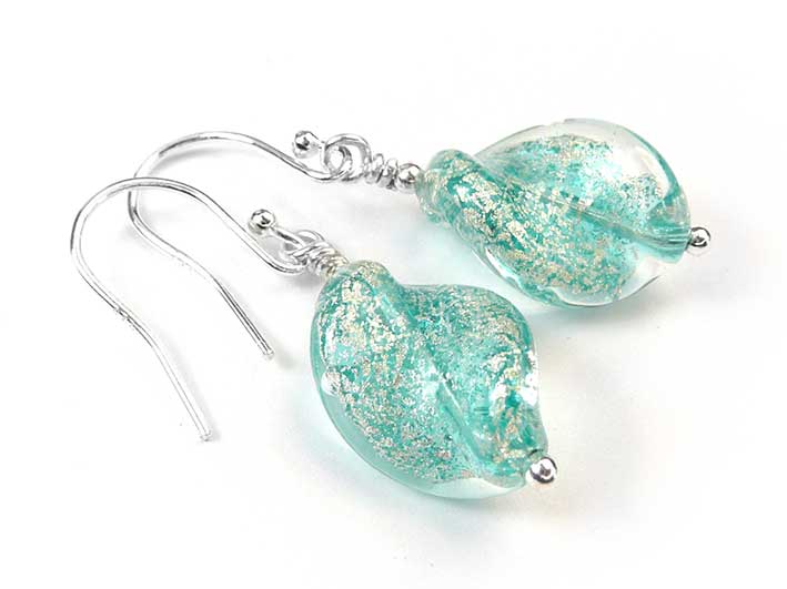 Murano Glass Twist Earrings - Verde and White Gold