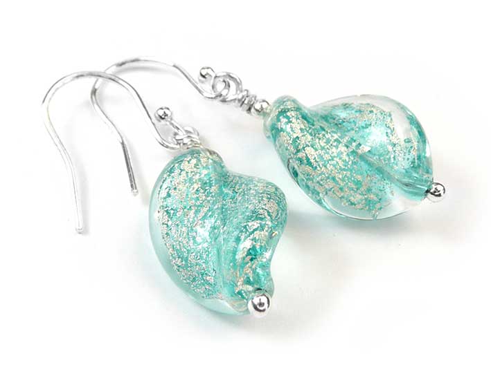Murano Glass Twist Earrings - Verde and White Gold