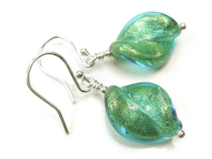 Murano Glass Twist Earrings - Aqua Verde