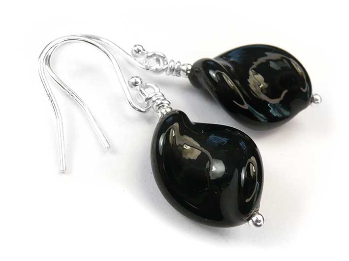 Murano Glass Twist Earrings - Jet