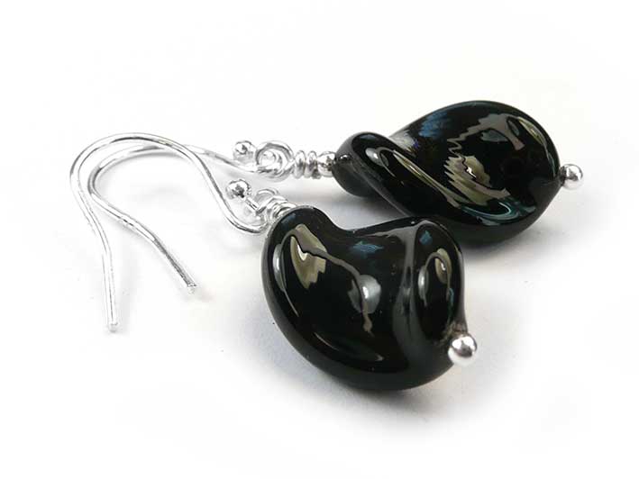 Murano Glass Twist Earrings - Jet