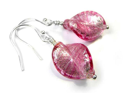 Murano Glass Twist Earrings - Raspberry Ripple