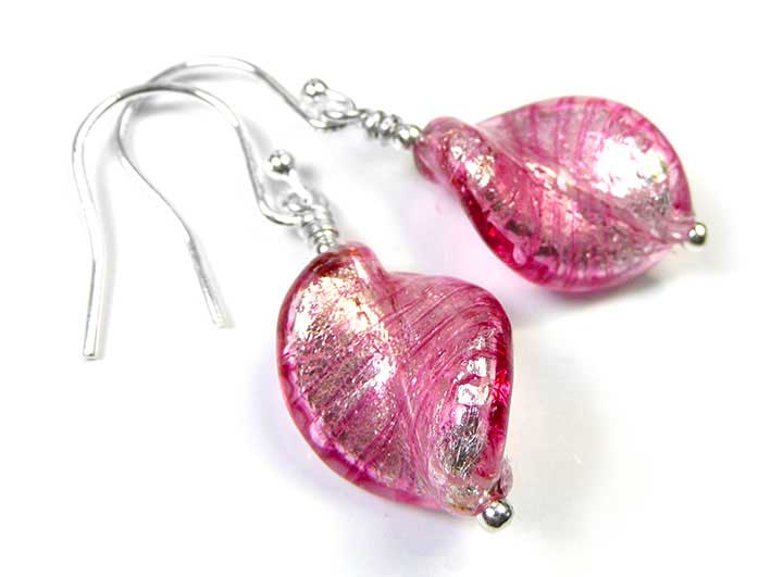 Murano Glass Twist Earrings - Raspberry Ripple