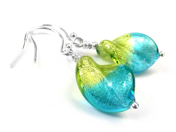 Murano Glass Twist Earrings - Turquoise and Lime