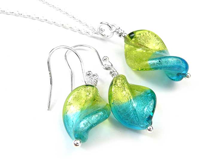 Murano Glass Twist Earrings - Turquoise and Lime