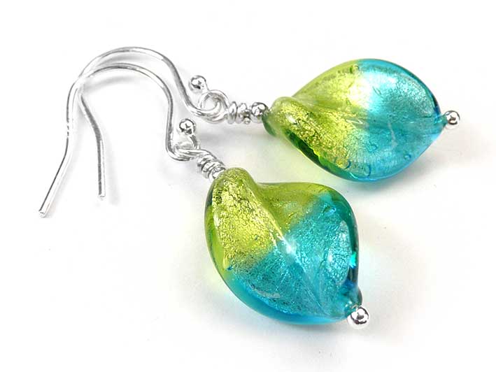 Murano Glass Twist Earrings - Turquoise and Lime