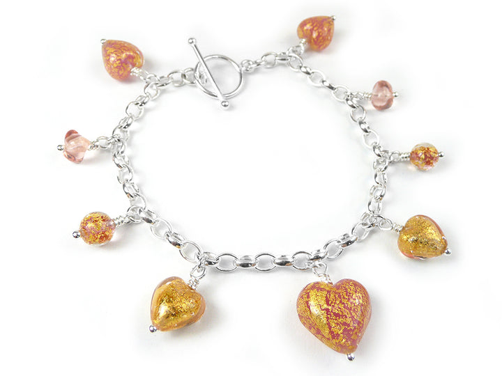 Murano Glass Bracelet - Salmon and Pink Gold Charm