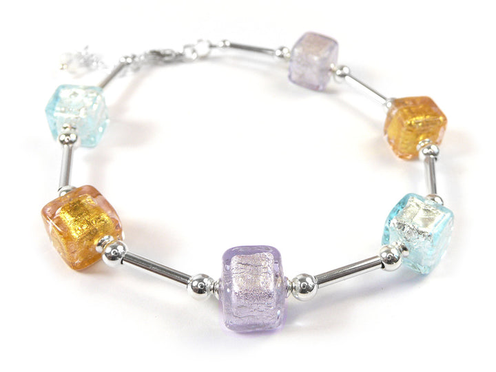 Bracelet with Murano glass cube beads in pastel colours