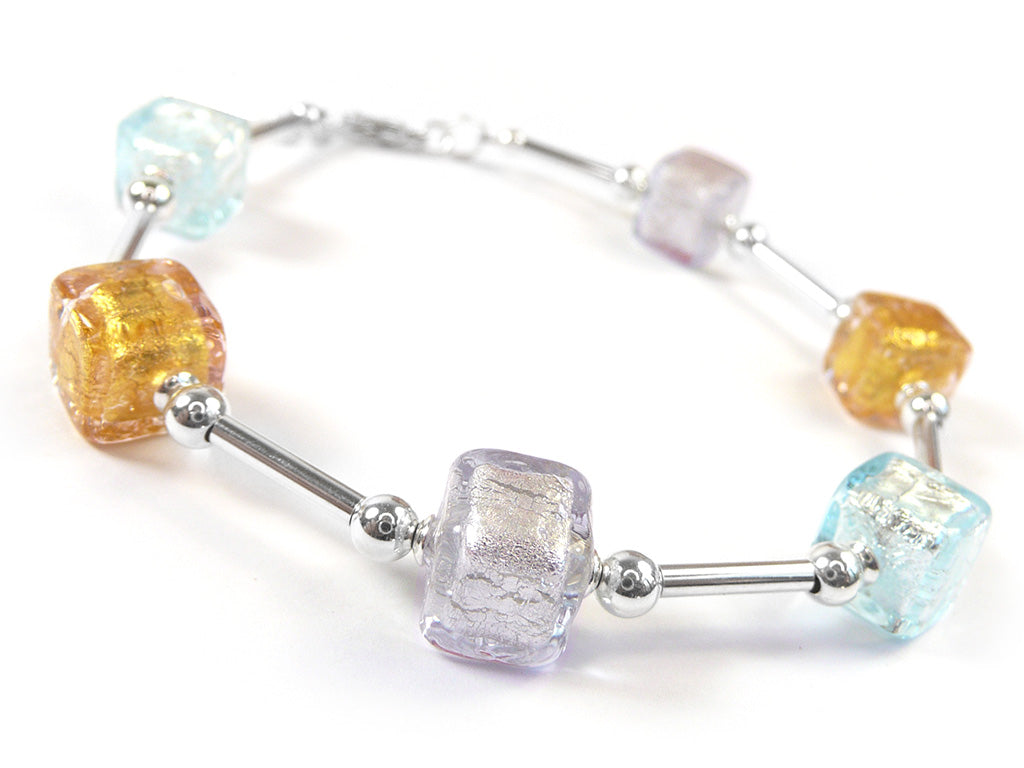 Bracelet with Murano glass cube beads in pastel colours
