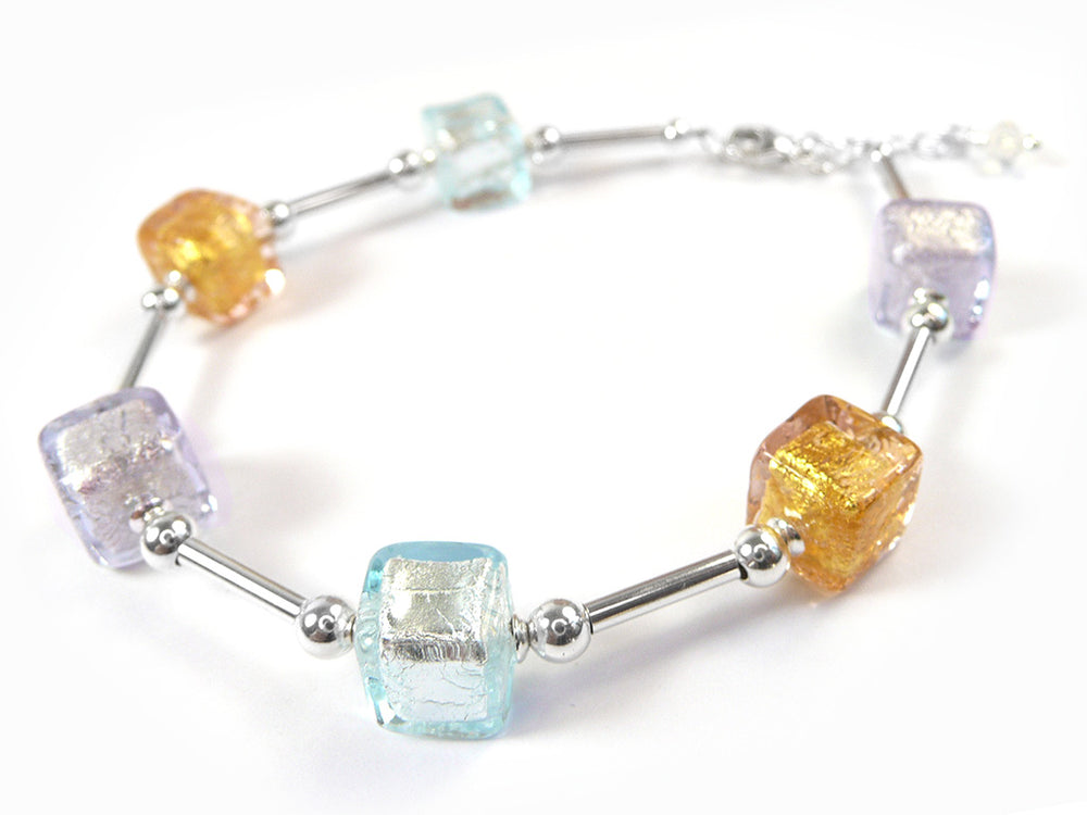 Bracelet with Murano glass cube beads in pastel colours