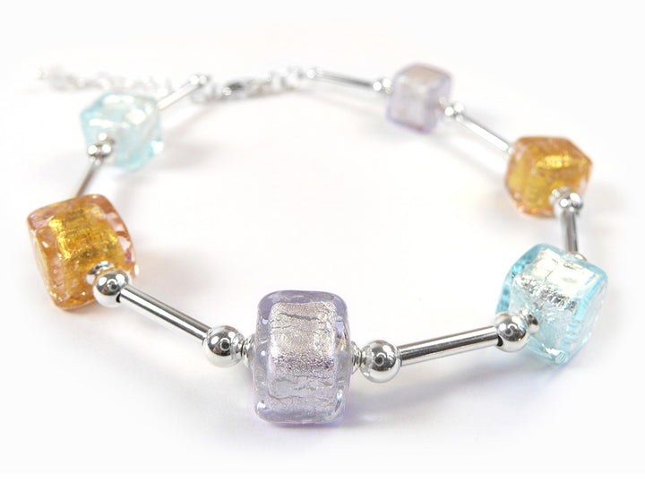 Bracelet with Murano glass cube beads in pastel colours