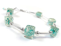 Bracelet with turquoise square Murano glass beads and silver accents