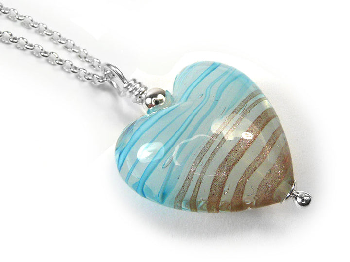 Murano Glass Heart Pendant - Sky Blue and Aventurine