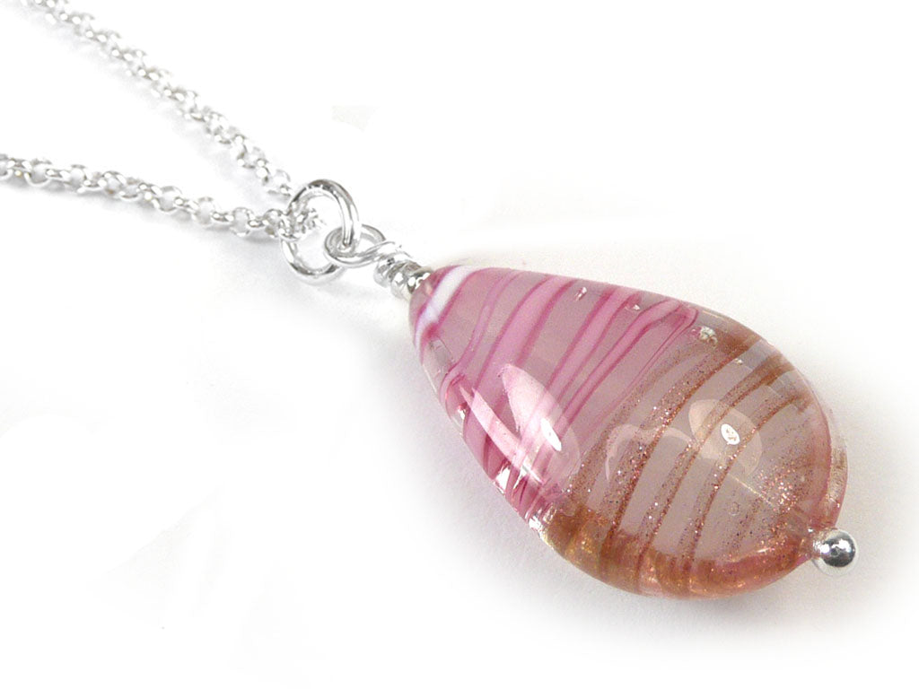 Murano Glass Pendant - Rose and Aventurine Drop