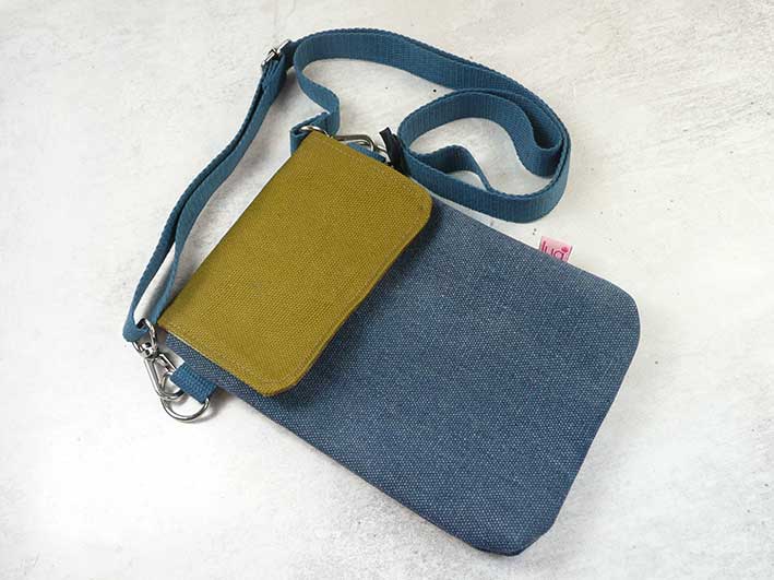 Phone Purse - Dark Blue and Mustard