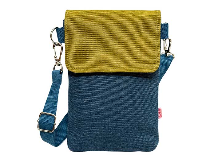 Phone Purse - Dark Blue and Mustard