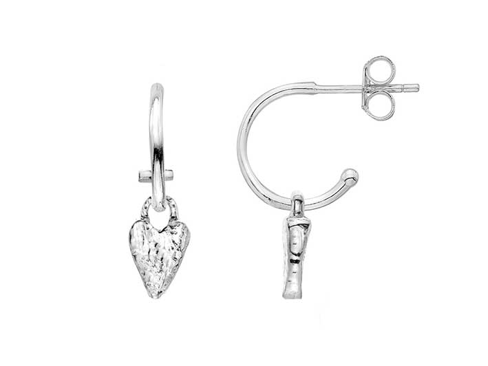 Silver Earrings - Heart Hoops