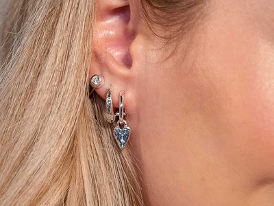 Silver Earrings - Heart Hoops