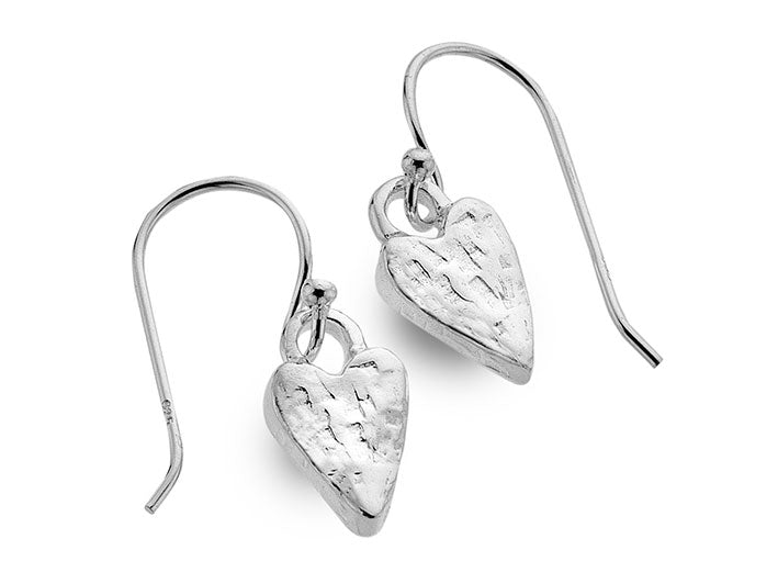 Silver Earrings - Textured Heart Drop