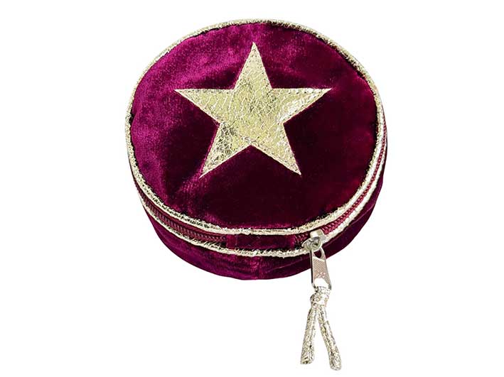 Velvet Jewellery Pouch - Burgundy Star