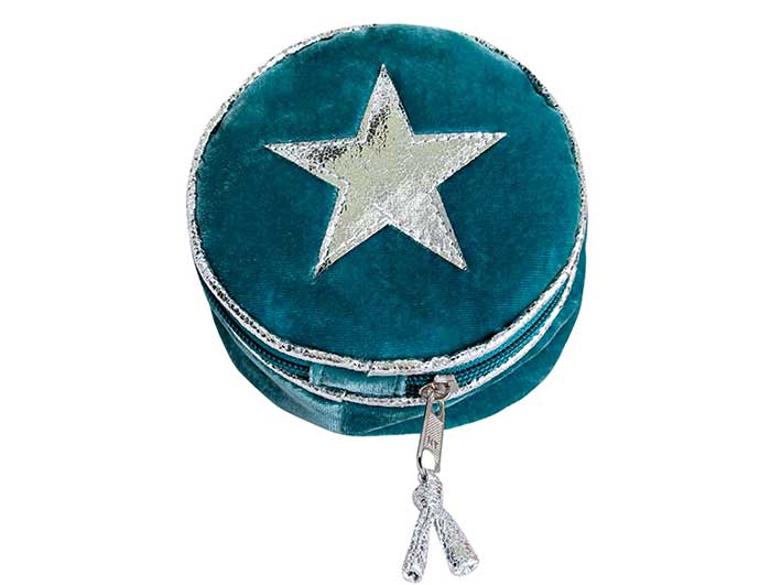 Velvet Jewellery Pouch - Teal Star