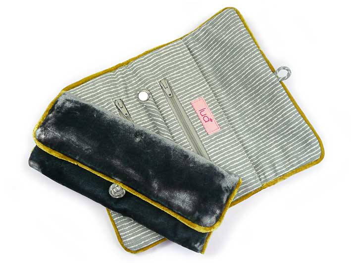 Velvet Jewellery Roll - Steel Blue