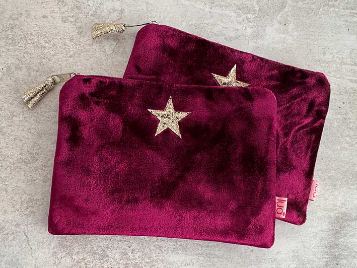 Velvet Purse - Star Burgundy Medium